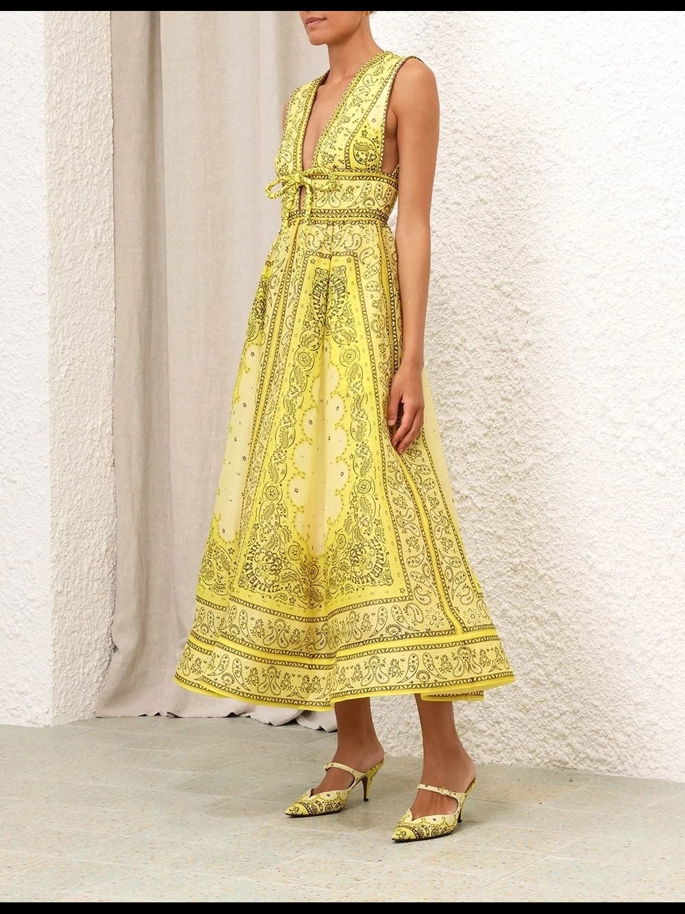 Zimmermann Yellow Paisley Tie-Waist V-Neck Midi Dress. No tags, Never Worn. - Picture 6 of 9